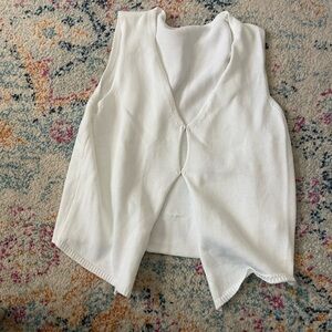 White Knit Sleeveless V-Neck Vest